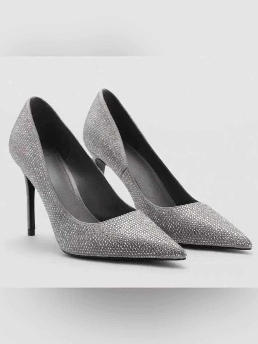 MANGO MNG SILVER RHINESTONE STRACH EMBELLISHED STILETTO HEELS SHOES SZ 39 US 8.5